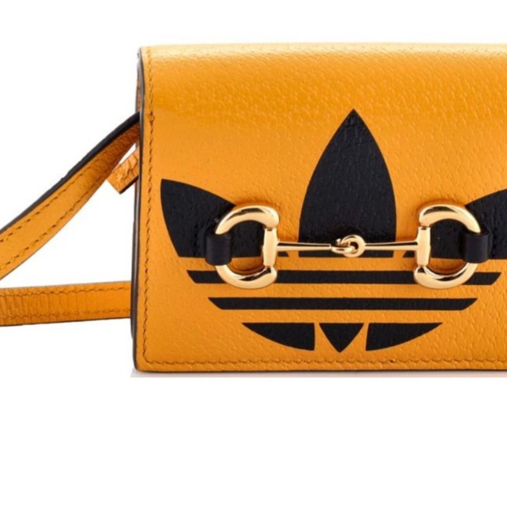 NWOT Gucci x adidas Horsebit Flap Card Case on Strap Leather Yellow Crossbody